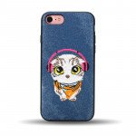 Wholesale iPhone 8 Plus / 7 Plus Design Cloth Stitch Hybrid Case (Blue Cat)